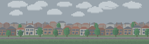 suburb ground scene, overcast